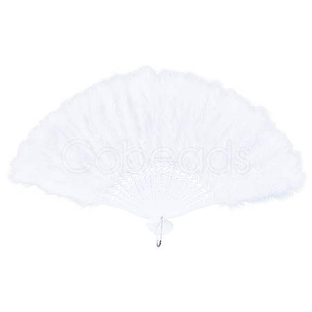 Plastic & Feather Fan Display Decoration AJEW-CY0002-58-1