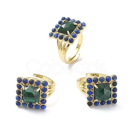 Natural Malachite & Lapis Lazuli Adjustable Ring RJEW-B030-01A-07-1