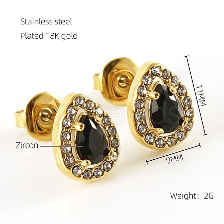 304 Stainless Steel Cubic Zirconia Stud Earrings FS-WGD0B7C-23-1