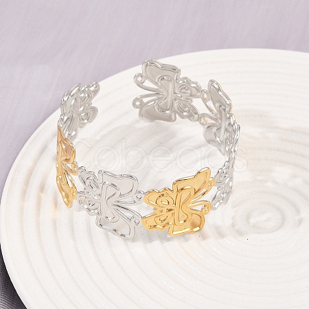 304 Stainless Steel Cuff Bangles for Women BJEW-G757-10GP-1