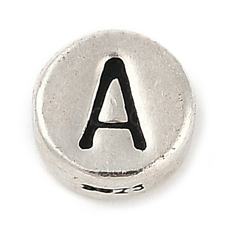 925 Sterling Silver Flat Round with Letter Beads STER-G044-01AS-A-1