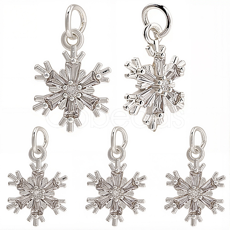 10Pcs Brass Micro Pave Clear Cubic Zirconia Snowflake Pendants KK-BBC0021-79-1