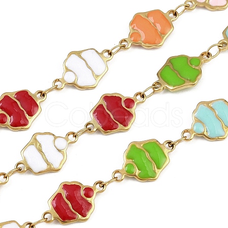 304 Stainless Steel Enamel Cake Link Chains CHS-F023-01B-G-1