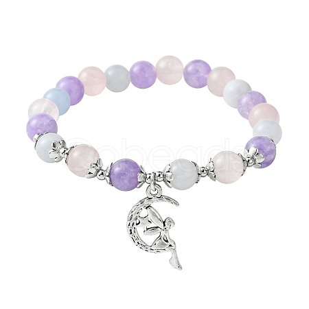 8mm Round Natural Aquamarine & Rose Quartz & Amethyst Beaded Stretch Bracelets X-BJEW-TA00502-1