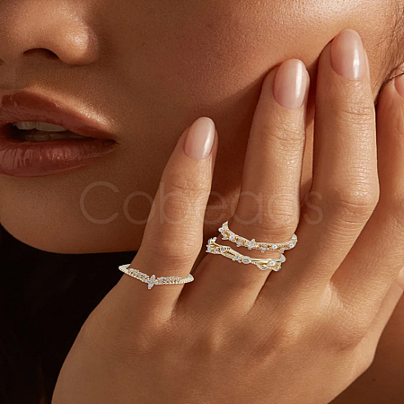 3Pcs 3 Styles Brass & Rhinestone & ABS Imitation Pearl Cuff Rings for Women RJEW-LP0010-02-1
