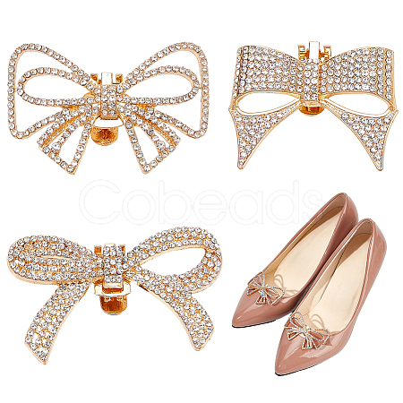 6Pcs 3 Styles Bowknot Alloy Rhinestone Shoe Decorations FIND-CP0002-22B-1