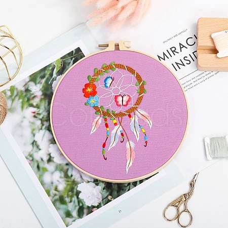 DIY Woven Net/Web with Feather Pattern Embroidery Kit DIY-O021-17B-1