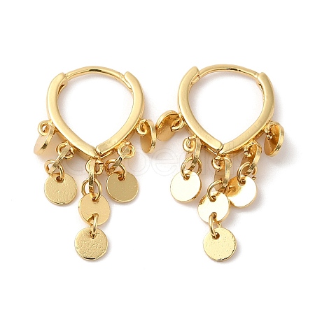 Rack Plating Brass Flat Round Dangle Hoop Dangle Earrings EJEW-G348-06G-1