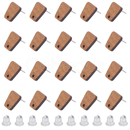 20 Pairs Trapezoid Walnut Wood Stud Earring Findings MAK-HY0001-04-1