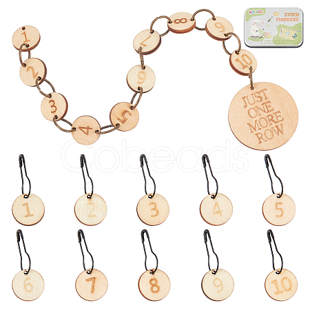 Nbeads Number 1~10 Wooden Beaded Knitting Row Counter Chains & Charms Locking Stitch Makers DIY-NB0010-23-1