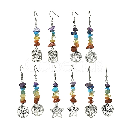 Natural & Synthetic Mixed Stone Chips Dangle Earrings EJEW-JE05390-1