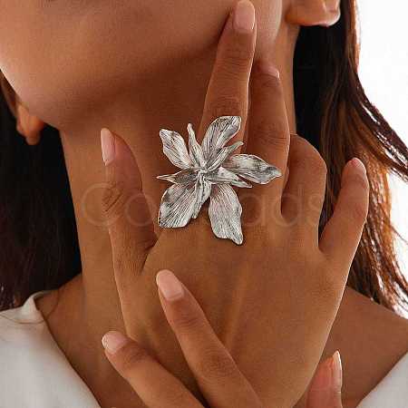 Flower Alloy Adjustable Rings for Women LS-RJEW-B108-01P-1