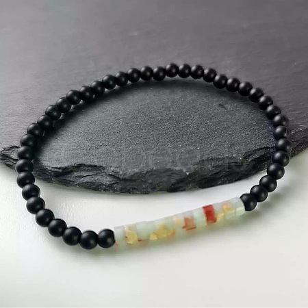 4MM Natural Shoushan Stone Heishi Beads and Round Frosted Black Onyx(Dyed & Heated) Beaded Stretch Bracelets for Women Men MG4641-7-1