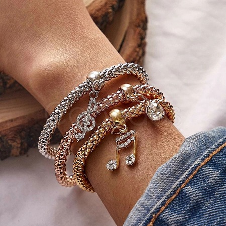 3Pcs Alloy Rhinestone Charm Bracelets WGE2207-04-1