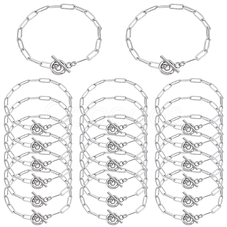 20Pcs 304 Stainless Steel Textured Paperclip Chain Bracelets BJEW-SP0001-02-1