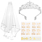 Bride to Be Veil & Alloy Bride Crown Hair Band & Glitter Bachelorette Sash & Sticker Set, for Bride Bachelorette Party Favors , Silver, 136x160x45mm