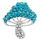 Cubic Zirconia Mushroom Brooch, Alloy Badge for Backpack Clothes, Dark Turquoise, 30x27mm