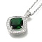 304 Stainless Steel Cable Chain Necklaces, Brass Clear Cubic Zirconia Rhombus Pendant Necklaces, Platinum & Stainless Steel Color, Green, 17.72 inch(45cm)