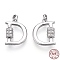 Rhodium Plated 925 Sterling Silver Micro Pave Cubic Zirconia Charms, Initial Letter D, Nickel Free, Real Platinum Plated, 12x9.5x3mm, Hole: 1.2mm