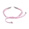 Nylon Cord Braided Bead Bracelets Making, with Brass Beads, Long-Lasting Plated, Real Platinum Plated, Pearl Pink, 10-1/4 inch~11-5/8 inch(26~29.6cm)