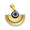 PVD Vacuum Plating 304 Stainless Steel Pendants, Fan Charms with Resin Blue Evil Eye, Golden, 24.5x28x5mm, Hole: 9x4.5mm