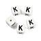 Porcelain Beads, Square with Letter, Letter K, 8.5x8.5x8.5mm, Hole: 1.6mm