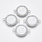 Alloy Enamel Links Connectors, with Crystal Rhinestones, Flat Round with Letter, Silver Color Plated, Letter.E, 22x16x2mm, Hole: 1.8mm