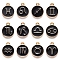 Alloy Enamel Pendants, Flat Round with Constellation, Black, 15x12x2mm, Hole: 1.5mm, about 12pcs/set