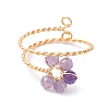 Flower Natural Amethyst Adjustable Rings RJEW-TA00126-02-1