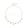 Christmas Brass Pave Clear Cubic Zirconia Snowflake & 304 Stainless Steel Star and Round Glass Tassel Brass Paperclip Chain Bib Necklaces NJEW-JN05504-1
