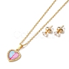 Clear Cubic Zirconia Heart with Acrylic Tree Pendant Necklace & Diamond Stud Earrings SJEW-M099-03G-3