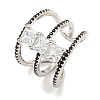 Square Rack Plating Brass Micro Pave Cubic Zirconia Wide Open Cuff Rings for Women RJEW-F162-14P-1
