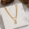 European Style Stainless Steel Pave Clear Cubic Zirconia Rectangle Pendant Snake Chain Double Layered Necklaces for Women ND1910-2