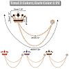 AHADEMAKER 3Pcs 3 Colors Rhinestone Crown with Hanging Safety Chains Brooch JEWB-GA0001-13-3