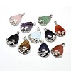 Teardrop with Flower Platinum Plated Brass Natural & Synthetic Mixed Stone Pendants G-F228-37-RS-1