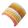 10Pcs Polymer Clay Disc & Glass & Brass Beaded Stretch Bracelets Set BJEW-JB09676-03-3