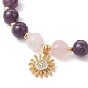Natural Amethyst & Quartz Crystal & Rose Quartz Round Beaded Bracelets BJEW-JB11934-02-3