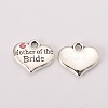 Wedding Theme Antique Silver Tone Tibetan Style Alloy Heart with Mother of the Bride Rhinestone Charms TIBEP-N005-18A-1