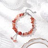 Natural Red Agate Chip Beaded Charm Bracelets for Women BJEW-JB12296-02-1