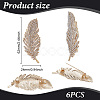 6Pcs Feather Shape Brass Rhinestone Lapel Pins for Backpack Clothes JEWB-UN0002-71B-3