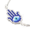 Glass Seed Braided Hamsa Hand with Evil Eye Link Slider Bracelet BJEW-MZ00003-2
