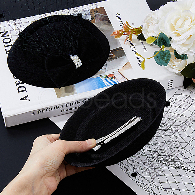 Bowknot Wool Felt Fascinators Pillbox Hat with Iron Alligator Hair Clips MRMJ-WH0077-113B-1