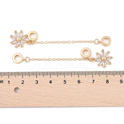 Rack Plating Flower Brass Clear Cubic Zirconia European Safety Chains KK-F879-18G-1