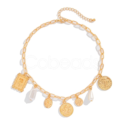 Alloy & Iron & Plastic Pearl Teardrop Pendant Bib Necklaces for Women FS-WG2E3D6-04-1