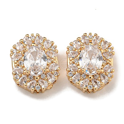 Oval Brass Micro Pave Cubic Zirconia Beads KK-U037-04G-02-1