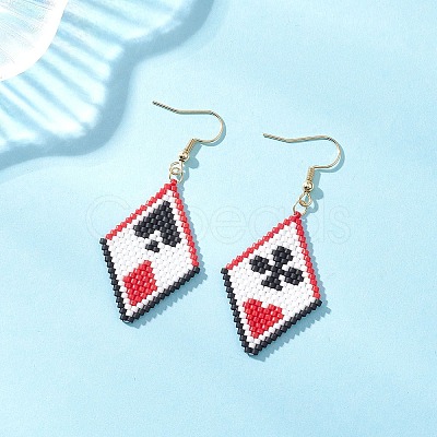 Handmade Glass Seed Beads Rhombus Dangle Earrings EJEW-MZ00631-1