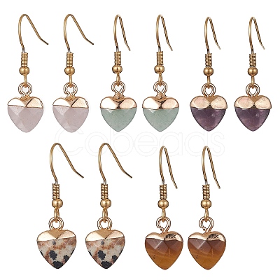 Natural Mixed Gemstone Heart Dangle Earrings EJEW-JE05469-1