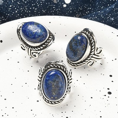 Natural Lapis Lazuli Adjustable Rings RJEW-I108-01AS-10-1