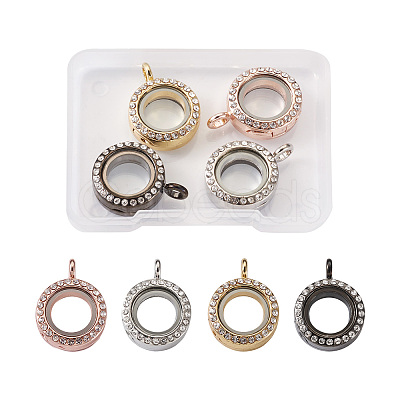 4Pcs 4 Colors Alloy Glass Crystal Rhinestone Pendants PALLOY-TA0002-37-1