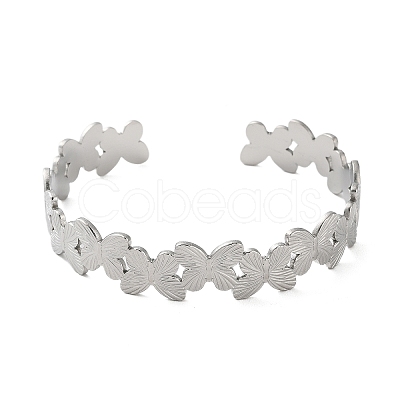 Non-Tarnish 304 Stainless Steel Butterfly Open Cuff Bangles for Women BJEW-M316-05P-1